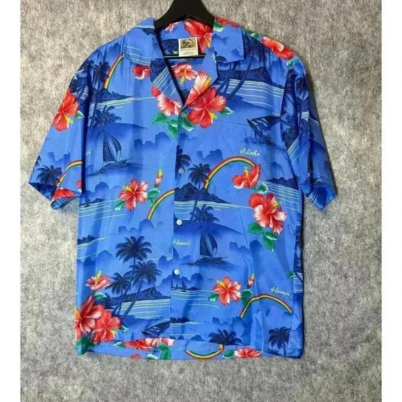 Winnie Fashion Blue Made in Hawaii Floral Shirt - Large - Picture 1 of 4